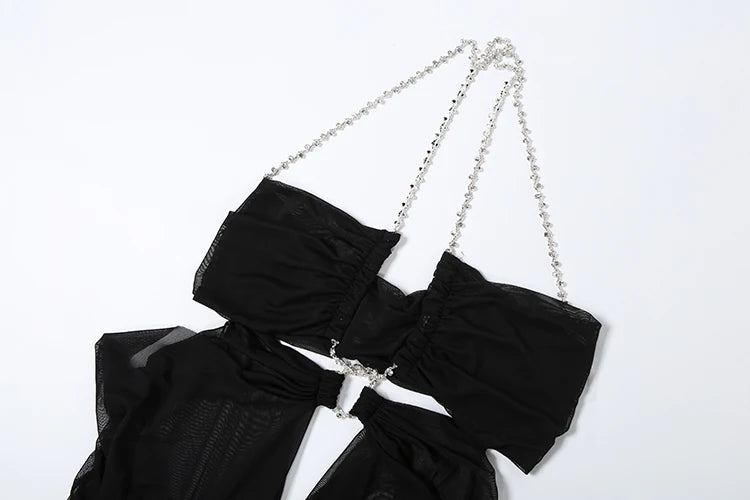 Women's Sheer Chain-Halter Backless Gown