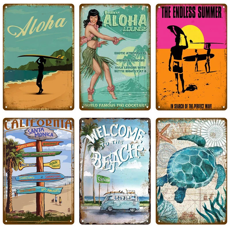 Metal Beach Bar Surf Club Tin Sign – Summer Wall Art