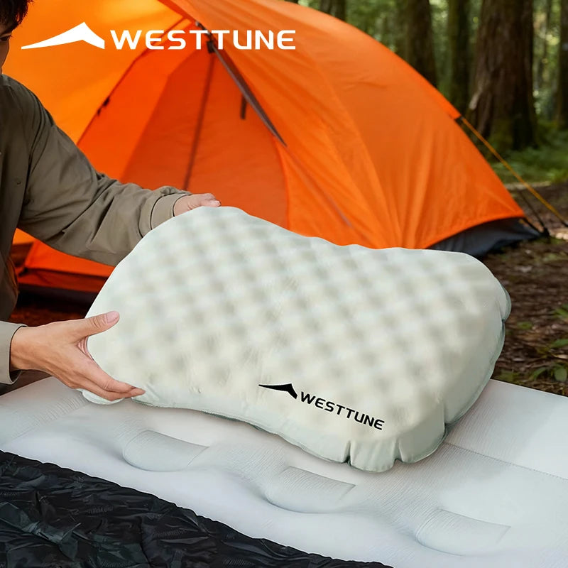WESTTUNE Camping Inflatable Pillow Portable Compressible Folding Ice Sillky Pillow Outdoor Travel Pillow for Neck Lumbar Support