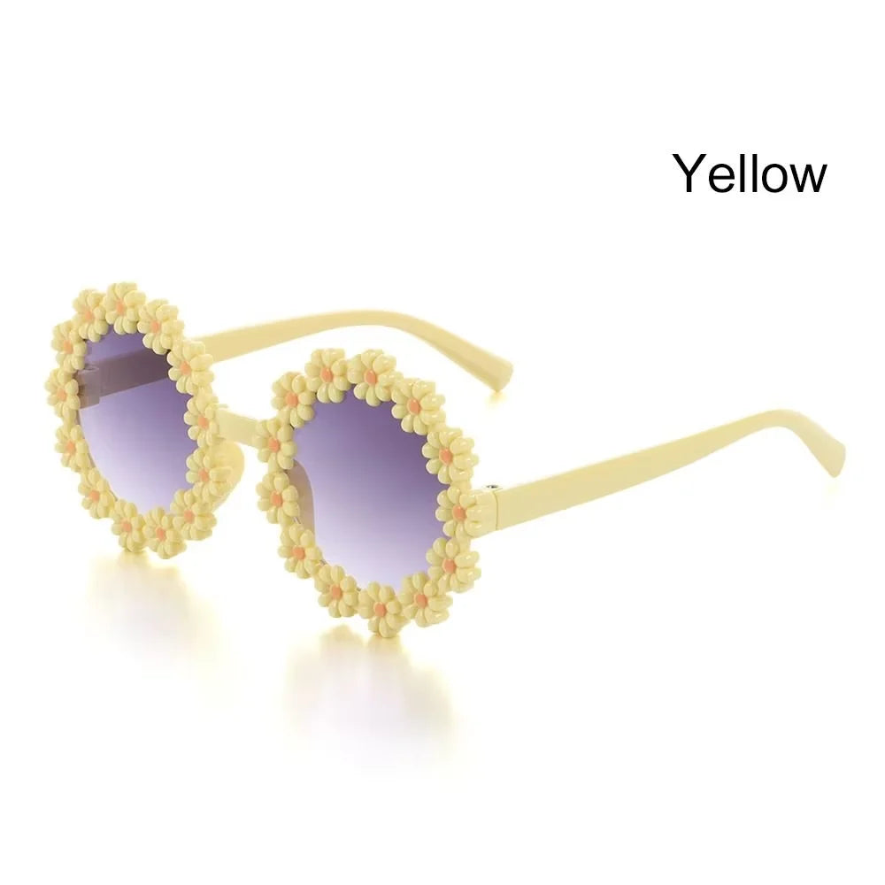 Round Flower Sunglasses for Kids Cute Daisy Glasses Children Outdoor Sun Protection Shades Fashion Funny Party Eyewear