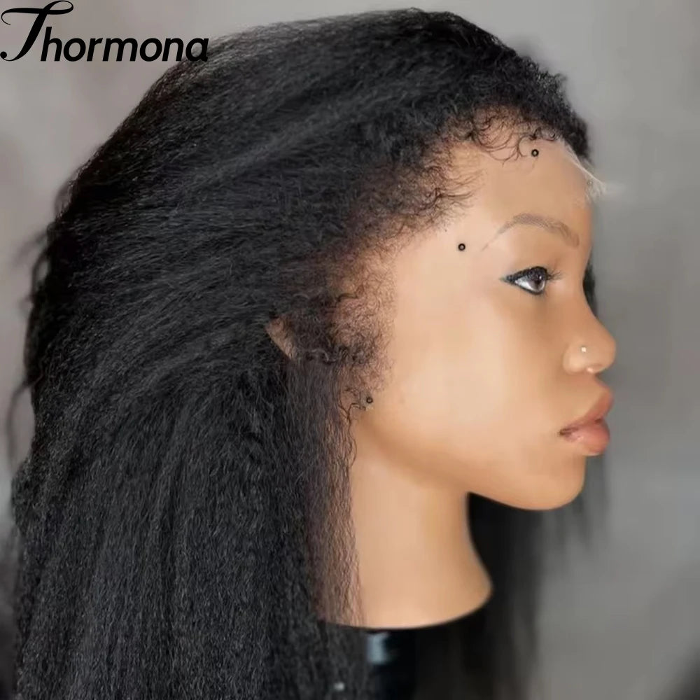 Kinky Yaki Straight 13x6 HD Lace Front Wigs For Women 200% Density Natural Black Yaki Lace Front Wigs For Women Synthetic Wigs