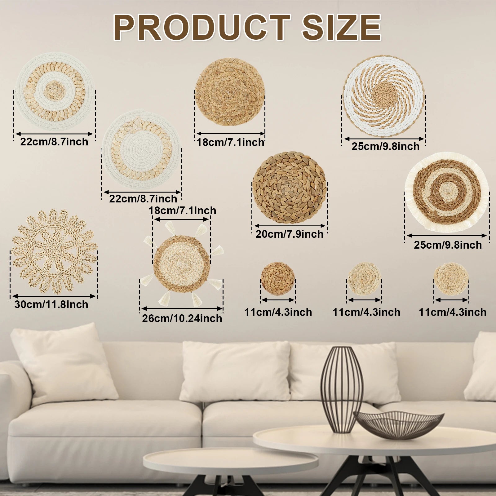 11-Piece Woven Rattan Wall Basket Decor Set