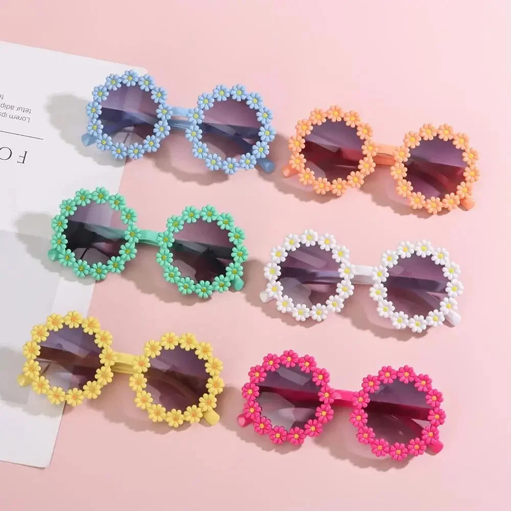 Round Flower Sunglasses for Kids Cute Daisy Glasses Children Outdoor Sun Protection Shades Fashion Funny Party Eyewear