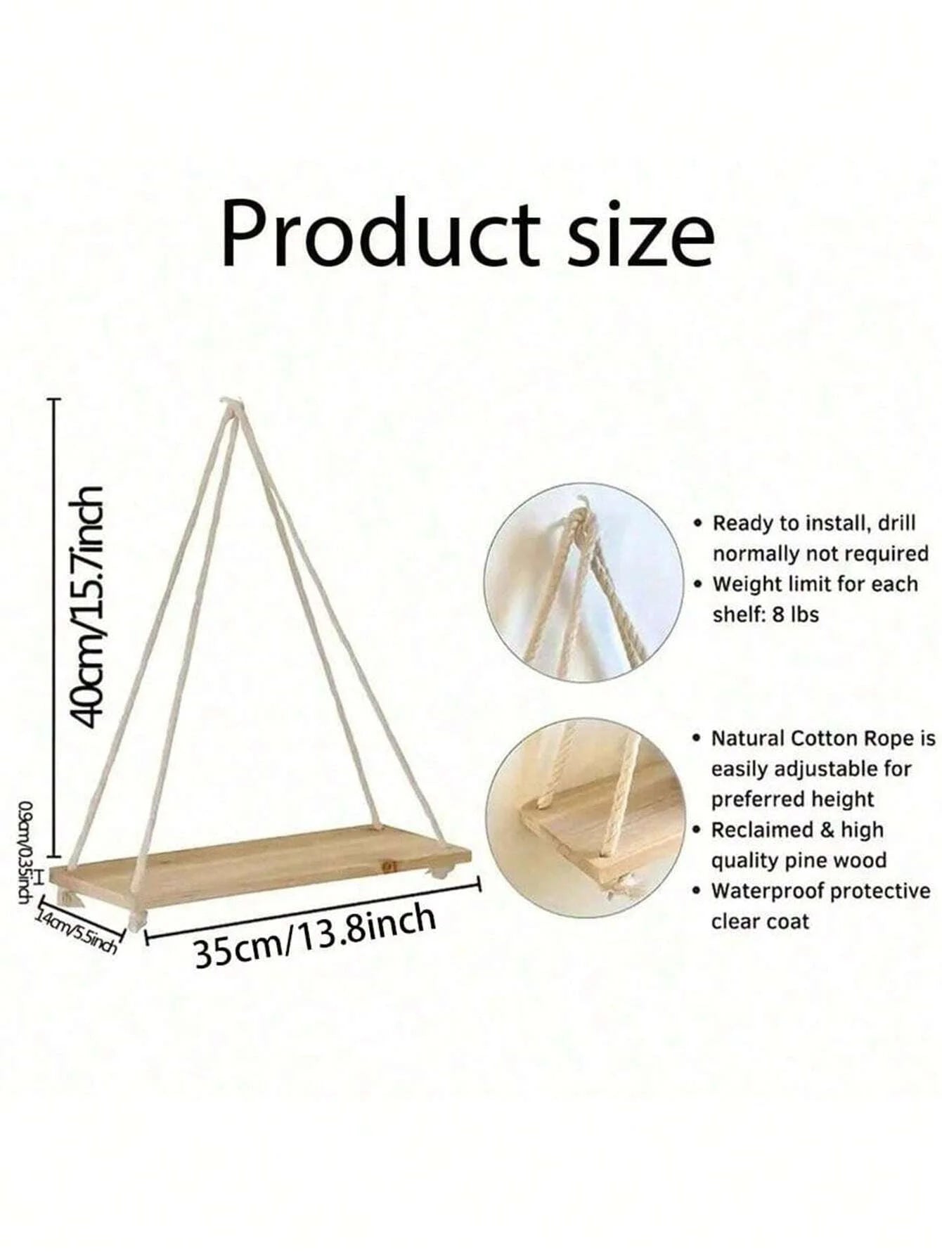 Wooden Hemp Rope Hanging Wall Shelf – Boho Home Decor