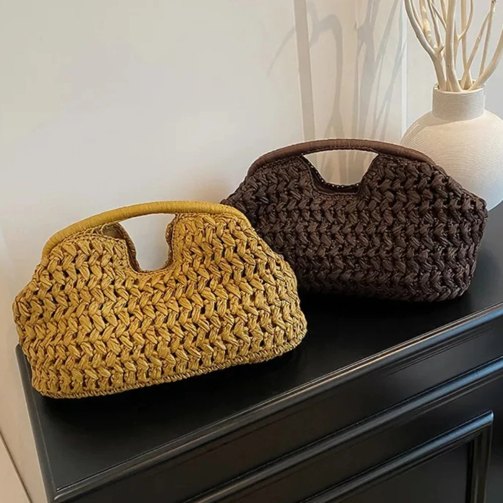 New Summer Beach Bag for Women Clutch Bag Luxury Designer Straw Bags Tote Handbag Fashion Woven Rattan Bags Female Travel Purse