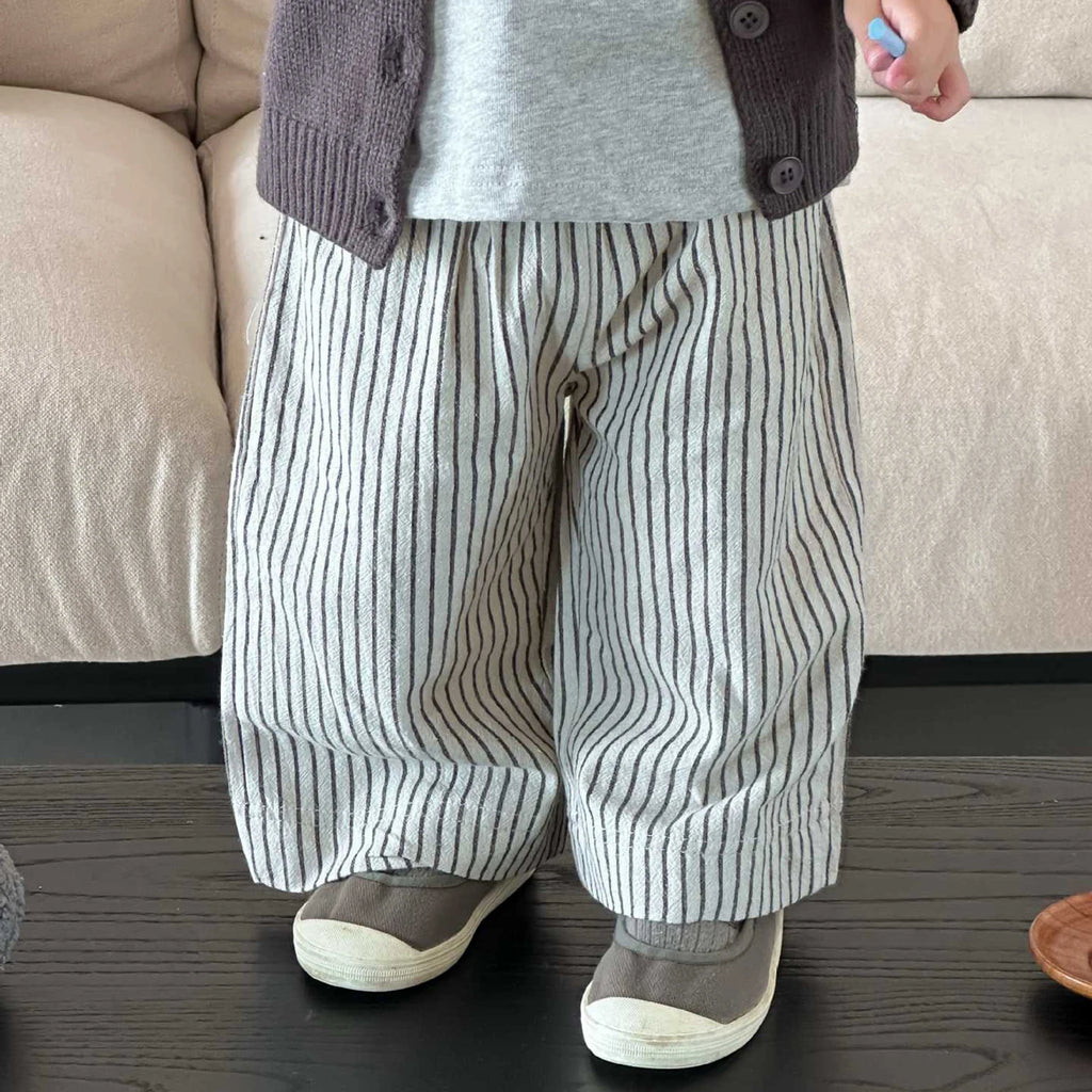 Boys Girls Linen Cotton Stripe Trousers For Children's Clothes Fall Spring Boy Loose Casual Harem Pants Kids Long Pants for 1-6T