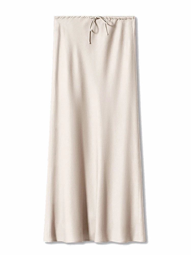 Brown Long Satin Skirts Women Luxury Maxi Autumn Summer High Waist Silk Black Skirt Long Straight Shining Beige Satin Skirt Maxi