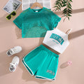 Girls' Summer 3-Piece Set – Mesh Tee, Suspender & Shorts