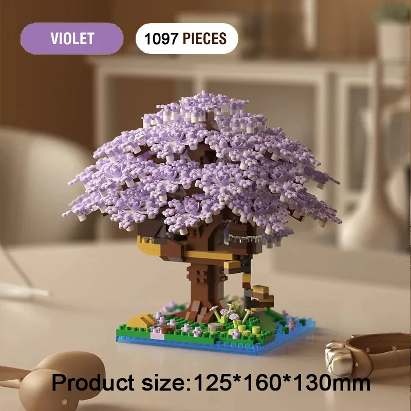 DIY Sakura Cherry Blossom Building Blocks Set with LED Light & Treehouse