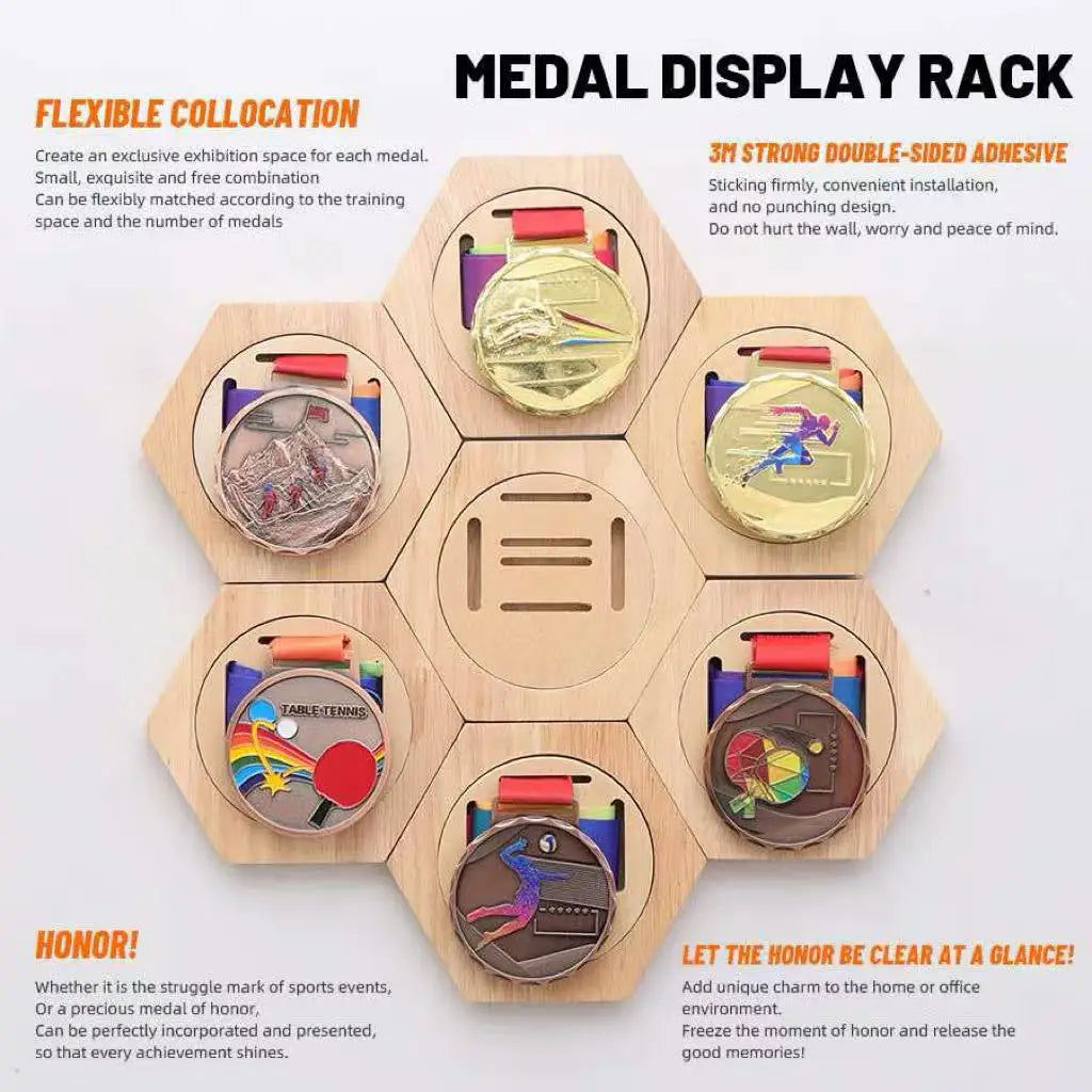 DIY Honeycomb Medal Wall Mounted Display Rack Hexagonal Home Decoration Wooden Medal Storage Rack Convenient and Tidy Hexagonal