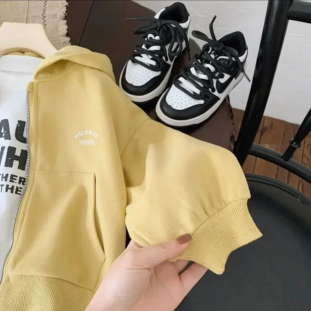 High Quality Children's Composite Cotton Set 2026 Spring Autumn New Korean Girl Boys Letter Baby Casual Hooded Sports 2pcs Set