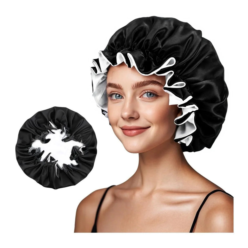 1pc Two Tone Satin Hat Silk Bonnet for Sleeping Satin Bonnets Double Layer Reversible Hair Cap Bonnet for Women Long Curly Braid