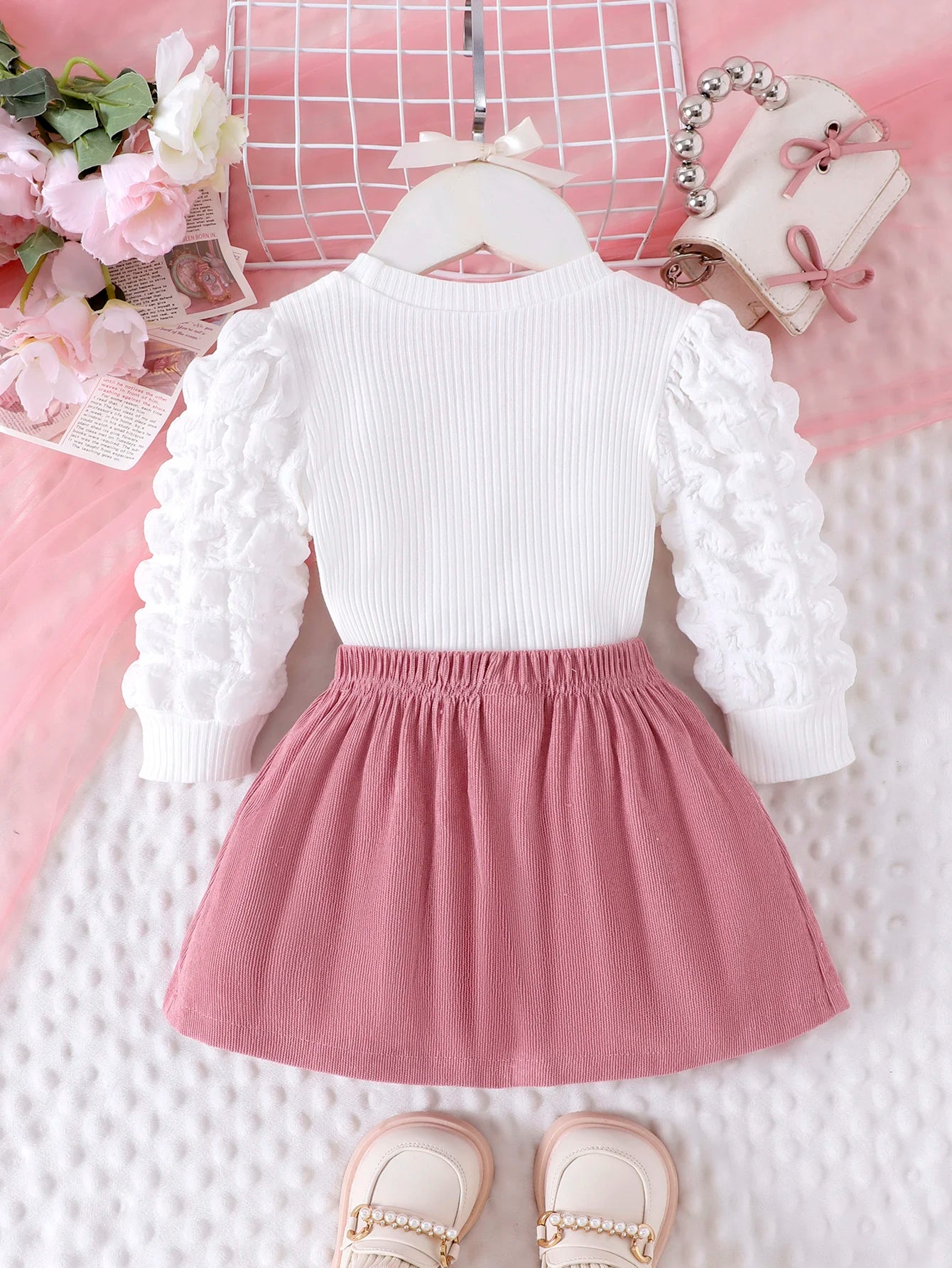 Baby Girls' Bubble Sleeve Heart Top & Skirt Set – 6M–3Y