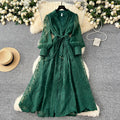 French Lace Embroidery V-Neck Lantern Sleeve Party Dress