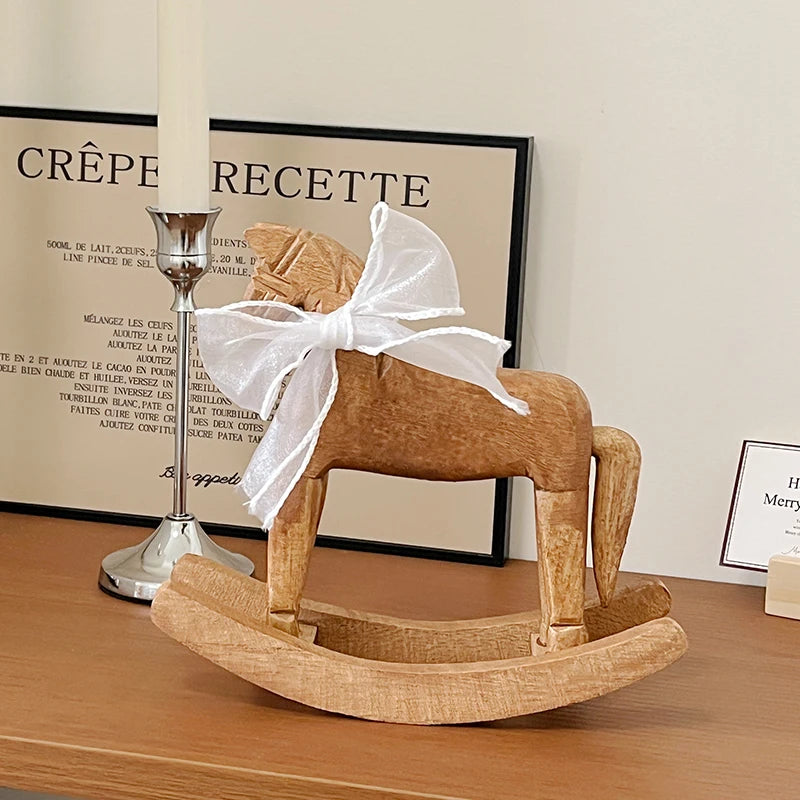 Creative Hand Carved Wooden Horse Series Retro Rocking Horse Desktop Decoration Ornament for Friends Commemorative Gift