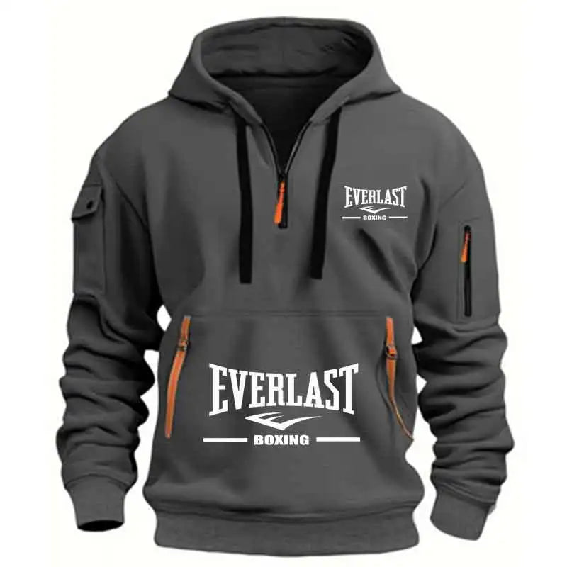 Men's Multi-Pocket Half-Zip Hooded Fitness Sweatshirt