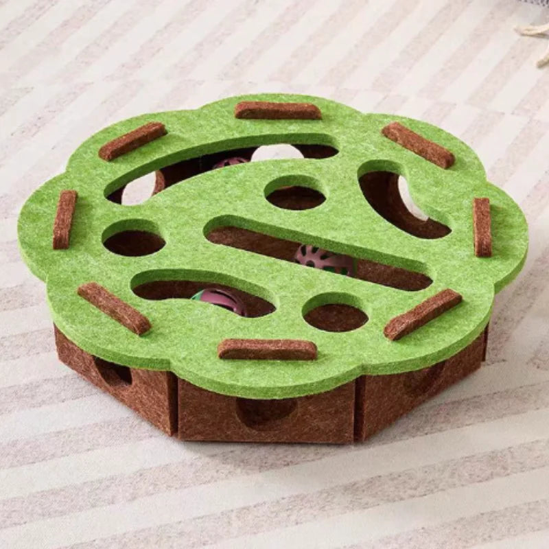 Cat Puzzle Maze Toy – Interactive Felt Box with Bell Ball for Kittens