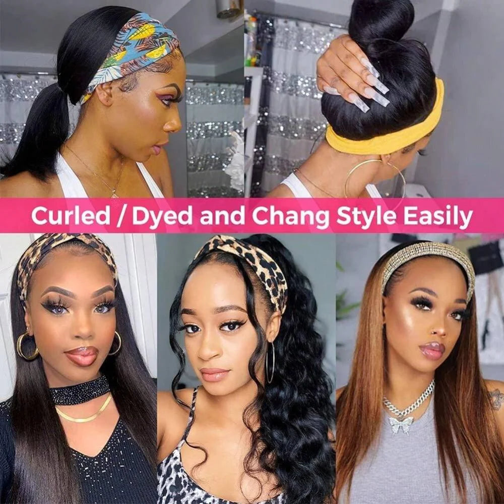 Straight Human Hair Headband Wig