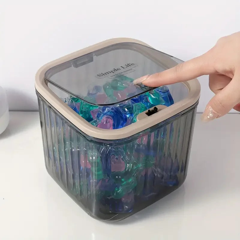 1-Piece Transparent Mini Desktop Storage Box, with Pop-Up Lid, Waterproof Multifunctional Storage Container, Laundry Detergent Dispenser Storage Box, Suitable for Storing Beads and Stain Remover Powder, for Desktop, Kitchen,