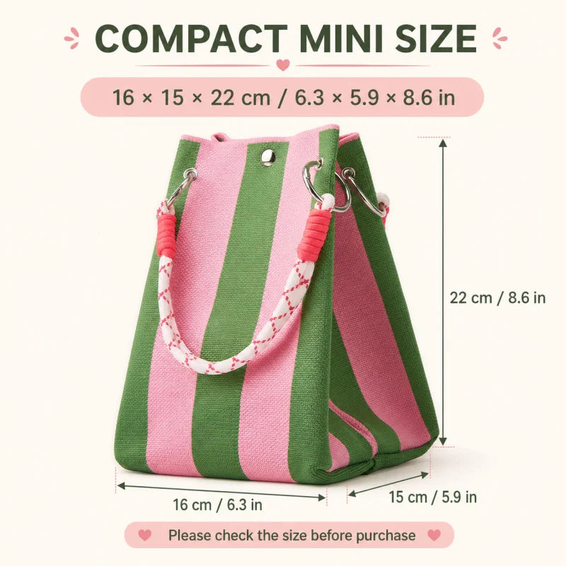 Korean Style Mini Knit Tote Bag Women Striped Crochet Bucket Handbag Lightweight Summer Daily Shoulder Purse For Vacation