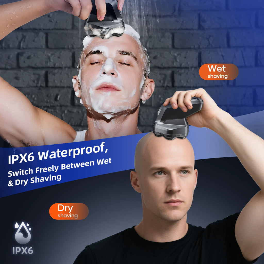 Kensen S32 Electric Head Shaver for Men 7D Floating Cutter USB-C Rechargeable 8100/8500 RPM IPX6 Waterproof Magnetic Head Razor