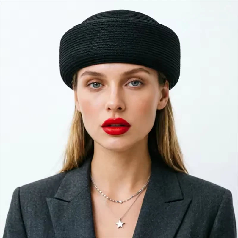 Straw Pillbox Hat Summer Beret Sun Hats Japanese Retro Weeding Fedora Hostess Fashion Millinery Fascinator Designer Painter Hat