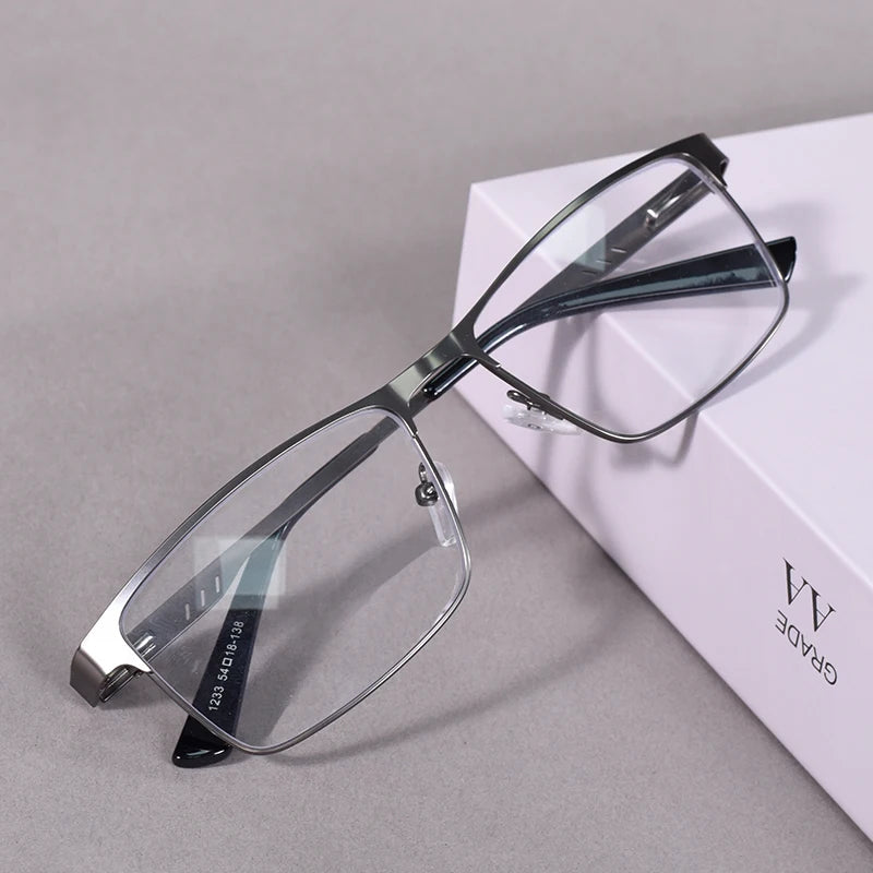 May Flower Anti Blue Light Reading Glasses Men Metal Prescription Eyeglasses With Spring Hinge Blue Color Frame For Men +75+175
