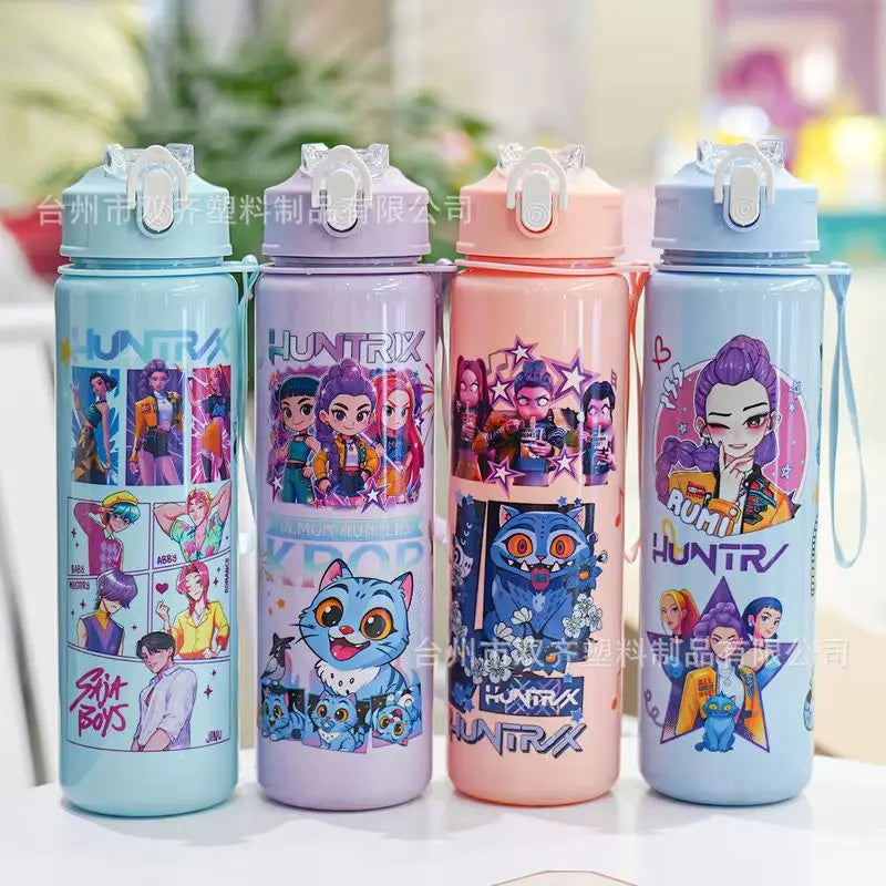 Hot 700ml Sale Cartoon Print Plastic Water Cup | Rumi Mira Zoey Jinu Celine | Portable Outdoor Straw Cup For Kids Cross-Border
