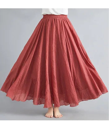 Mori Girl Cotton Linen Ethnic A-Line Long Skirt
