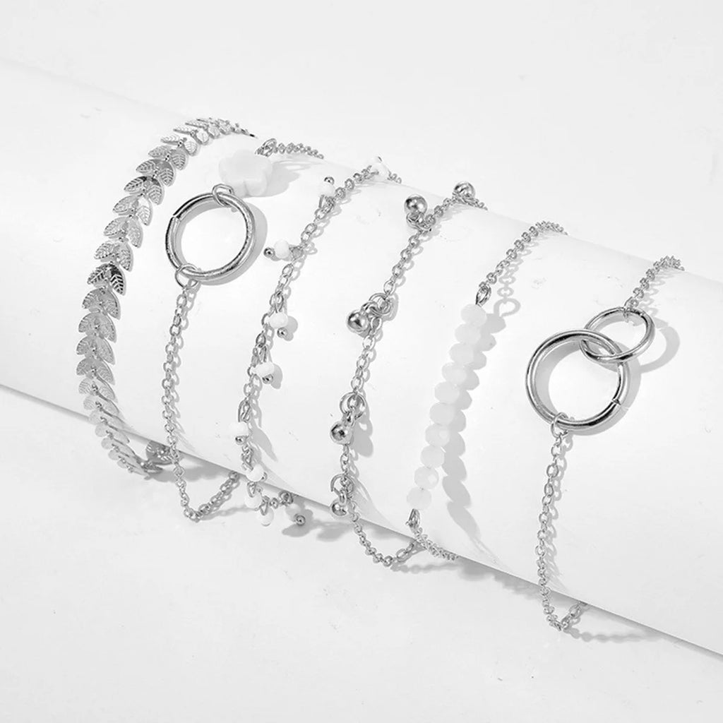 6-Piece Stackable Bracelet Set – Geometric & Tassel