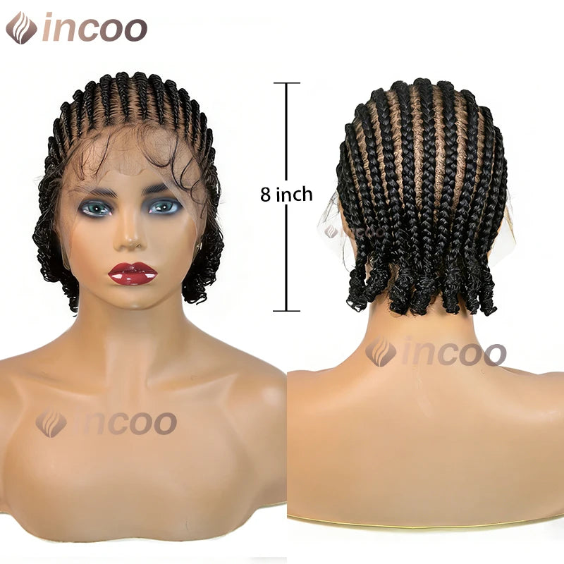 8 Inch Conrow Box Braided Wigs Synthetic Full Lace Front Wigs for Women African Twist Ends Braid Hair Wigs