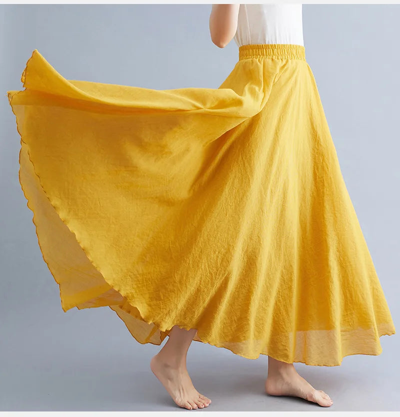 Mori Girl Cotton Linen Ethnic A-Line Long Skirt