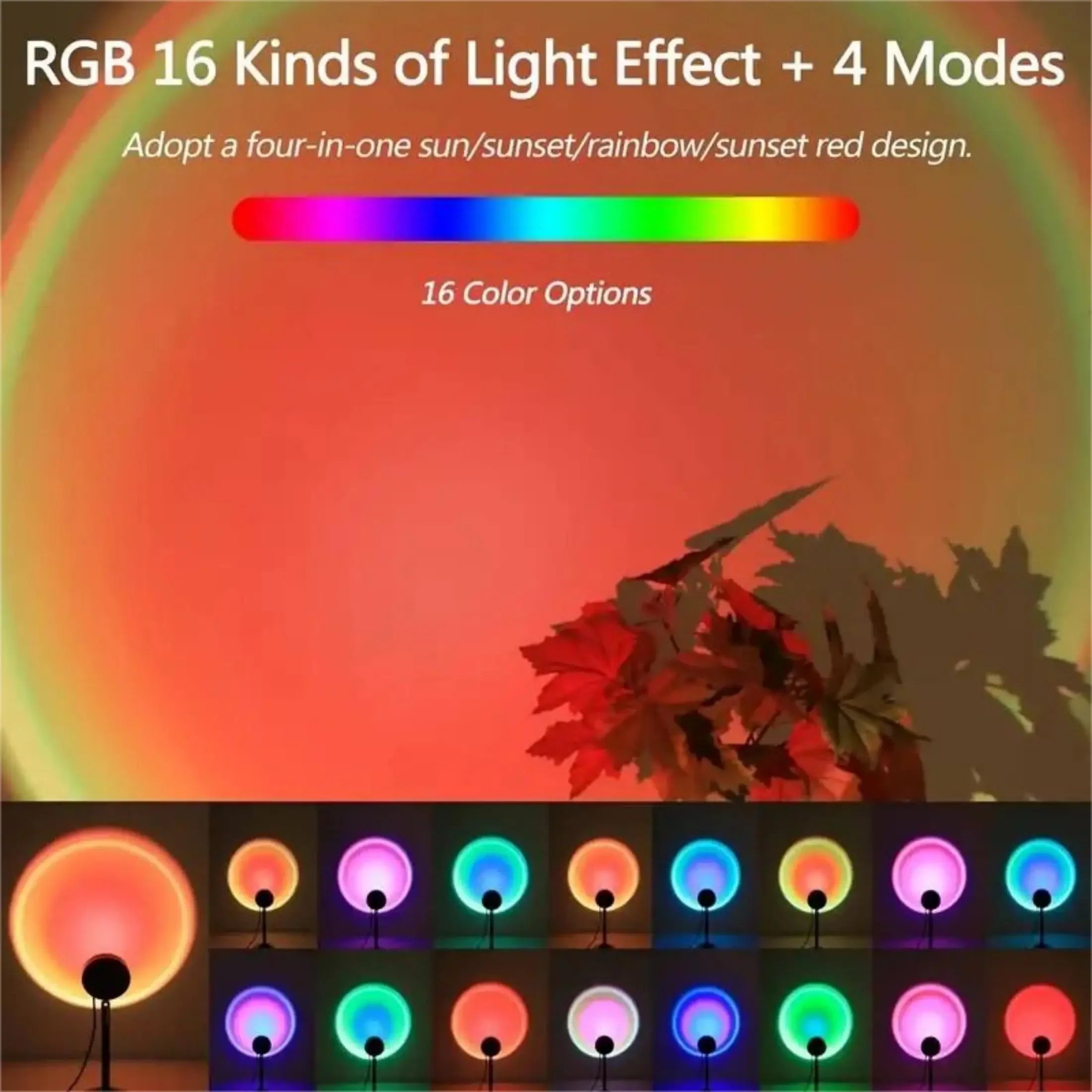 Sunset Projection Night Light – 16 Colors, USB & Remote