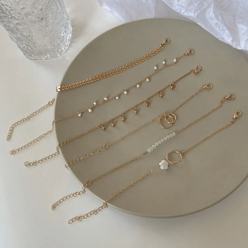 6-Piece Stackable Bracelet Set – Geometric & Tassel