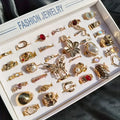 10/20/30Pieces Fashion Imitation Pearl Flower Open Rings Set For Women Mix Style Colorful Rhinestone Finger Jewelry