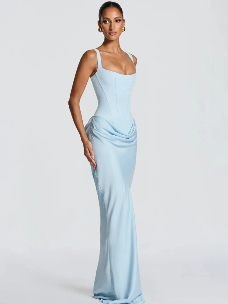 Solid Pleated Square Neck Bodycon Dress