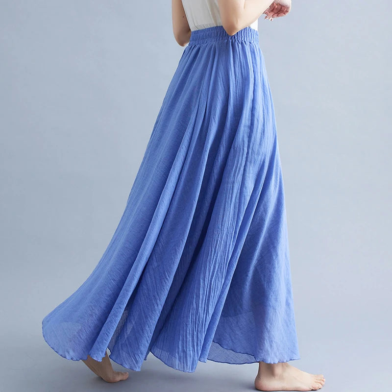 Mori Girl Cotton Linen Ethnic A-Line Long Skirt
