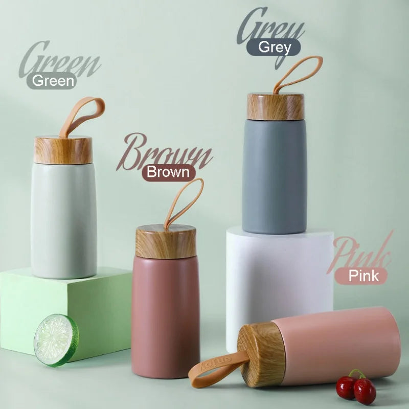 New Style Mini Thermos Cup Creative Wood Grain Cover Portable Vacuum Stainless Steel Water Cup Student High Value Pocket Cup