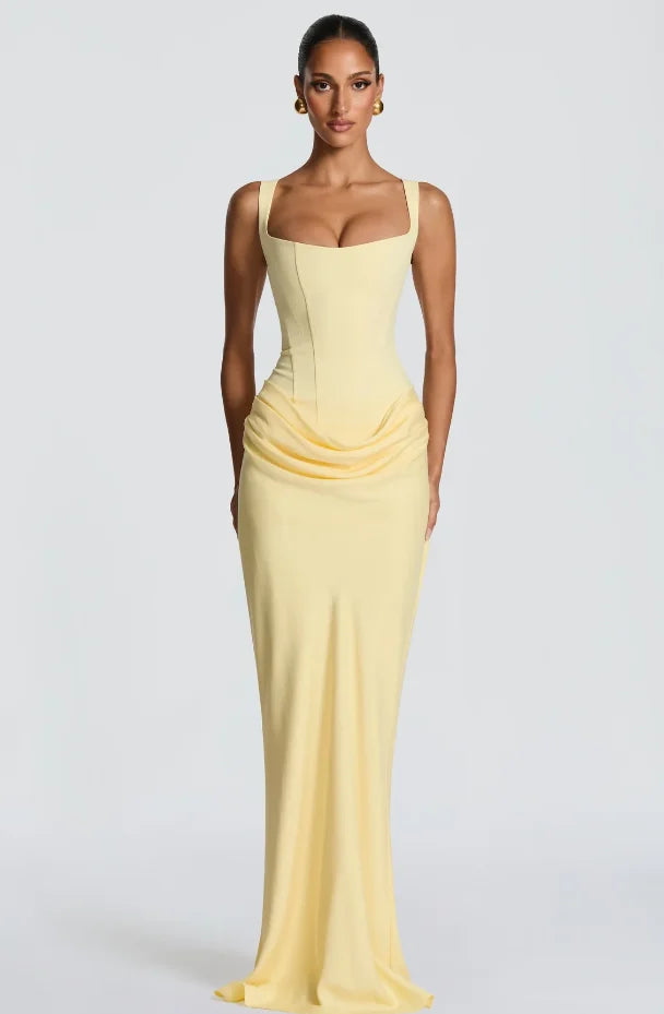 Solid Pleated Square Neck Bodycon Dress