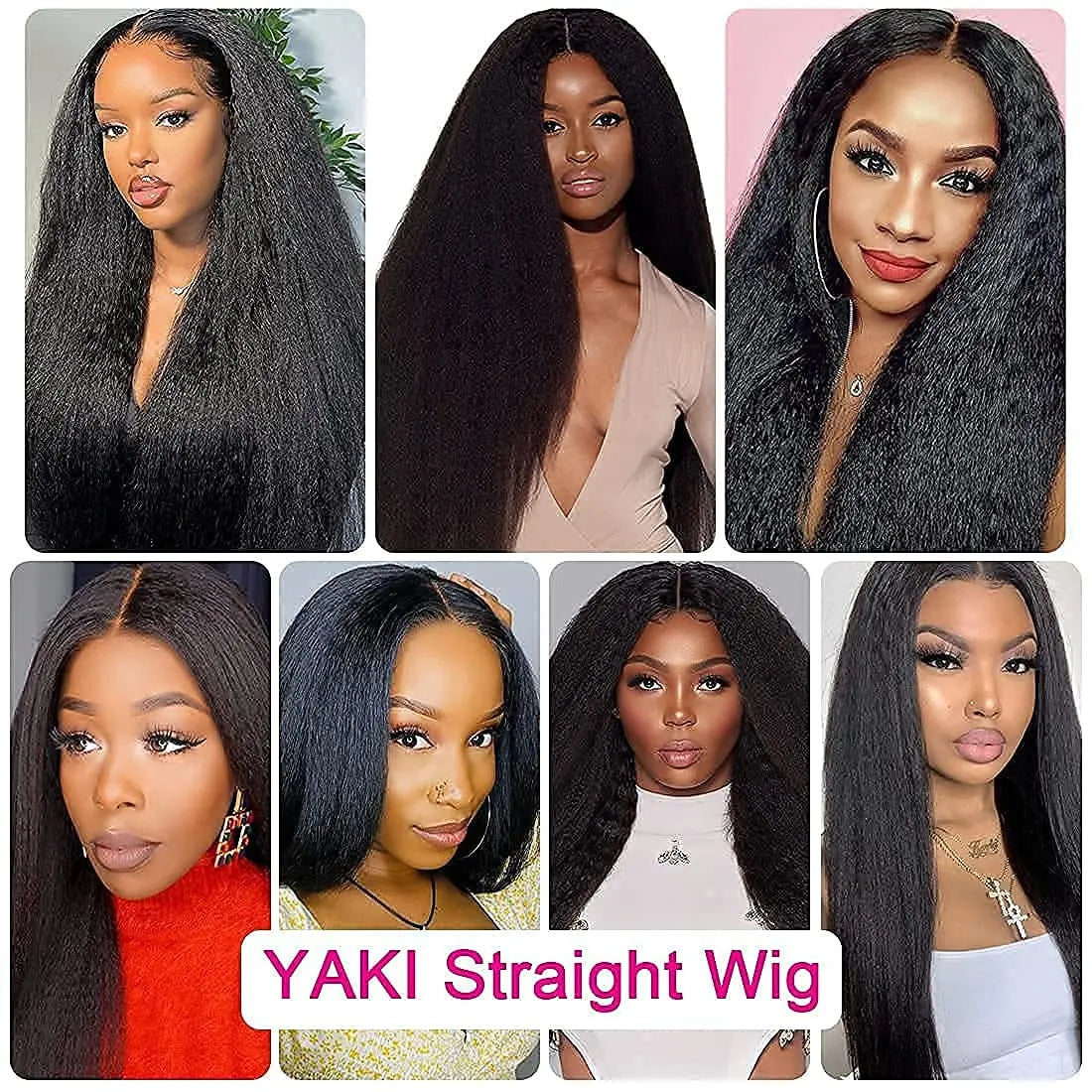 Kinky Yaki Straight 13x6 HD Lace Front Wigs For Women 200% Density Natural Black Yaki Lace Front Wigs For Women Synthetic Wigs