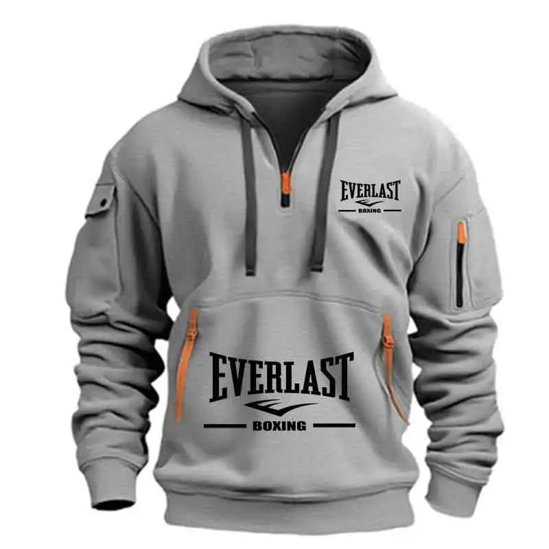 Men's Multi-Pocket Half-Zip Hooded Fitness Sweatshirt