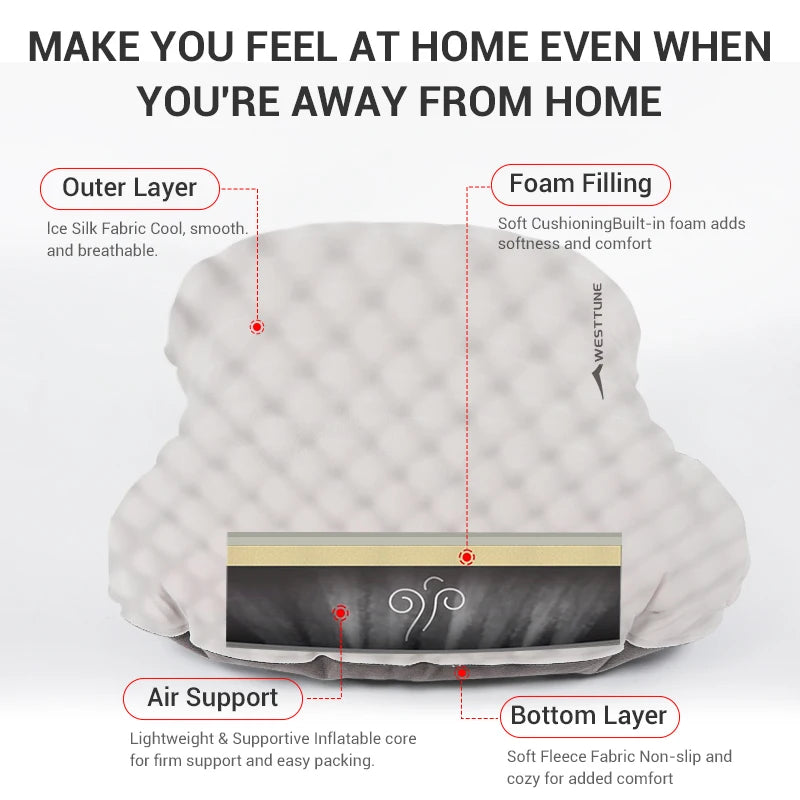 WESTTUNE Camping Inflatable Pillow Portable Compressible Folding Ice Sillky Pillow Outdoor Travel Pillow for Neck Lumbar Support