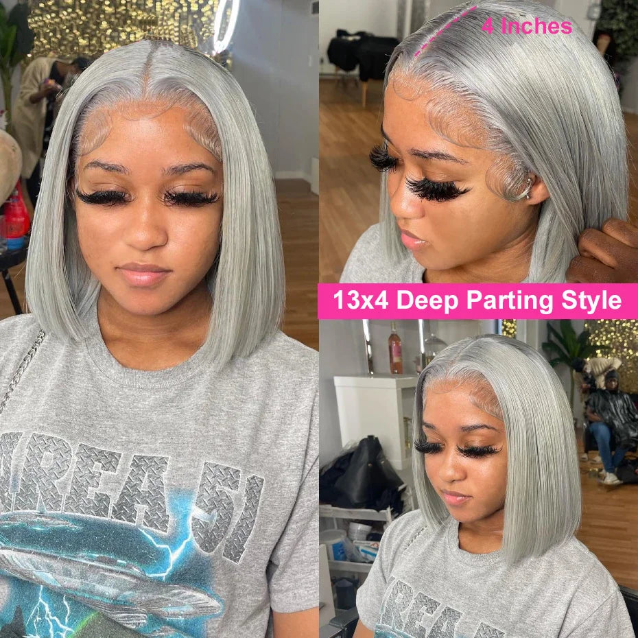 Silver Grey 13x4 Lace Front Bob Wig – Brazilian Remy Hair