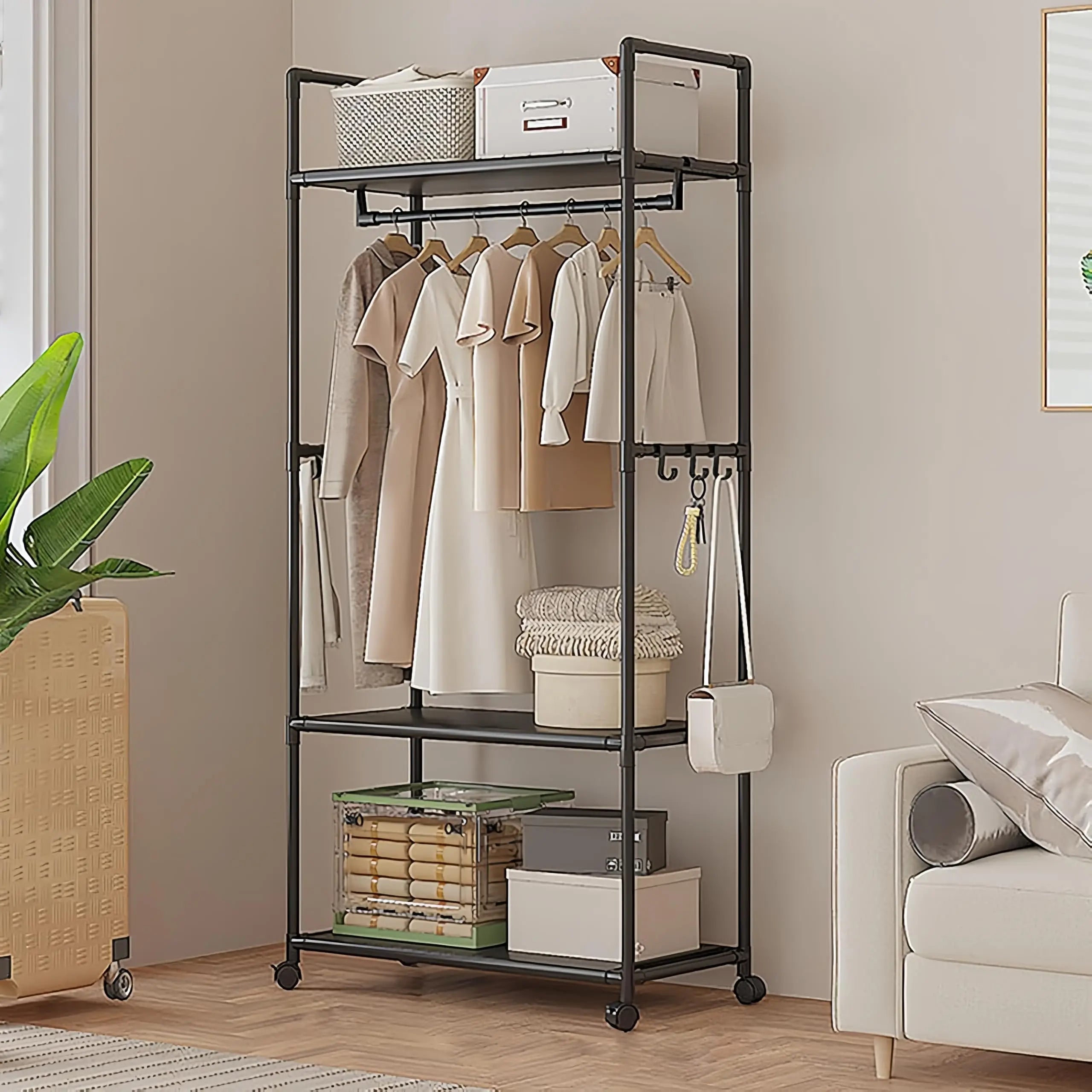Rolling Garment Racks for Hanging Clothes Standing Clothes Rack Clothes Rack For Hanging Clothes Holds Hats Scarves And Ties