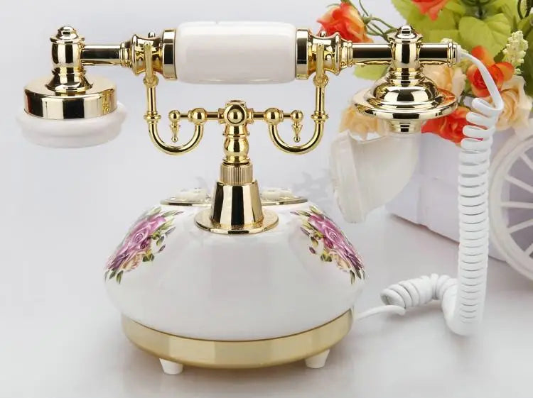 Corded Telephone Retro Landline Phone for Home/Office/Hotel, China Ceramic Antique Telephones Old Fashion Decor Desktop Phone