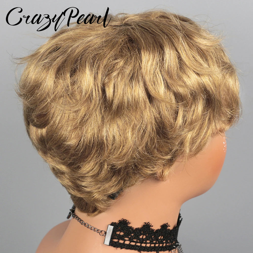 Short Pixie Cut Human Hair Wig – Glueless, 4 Colors