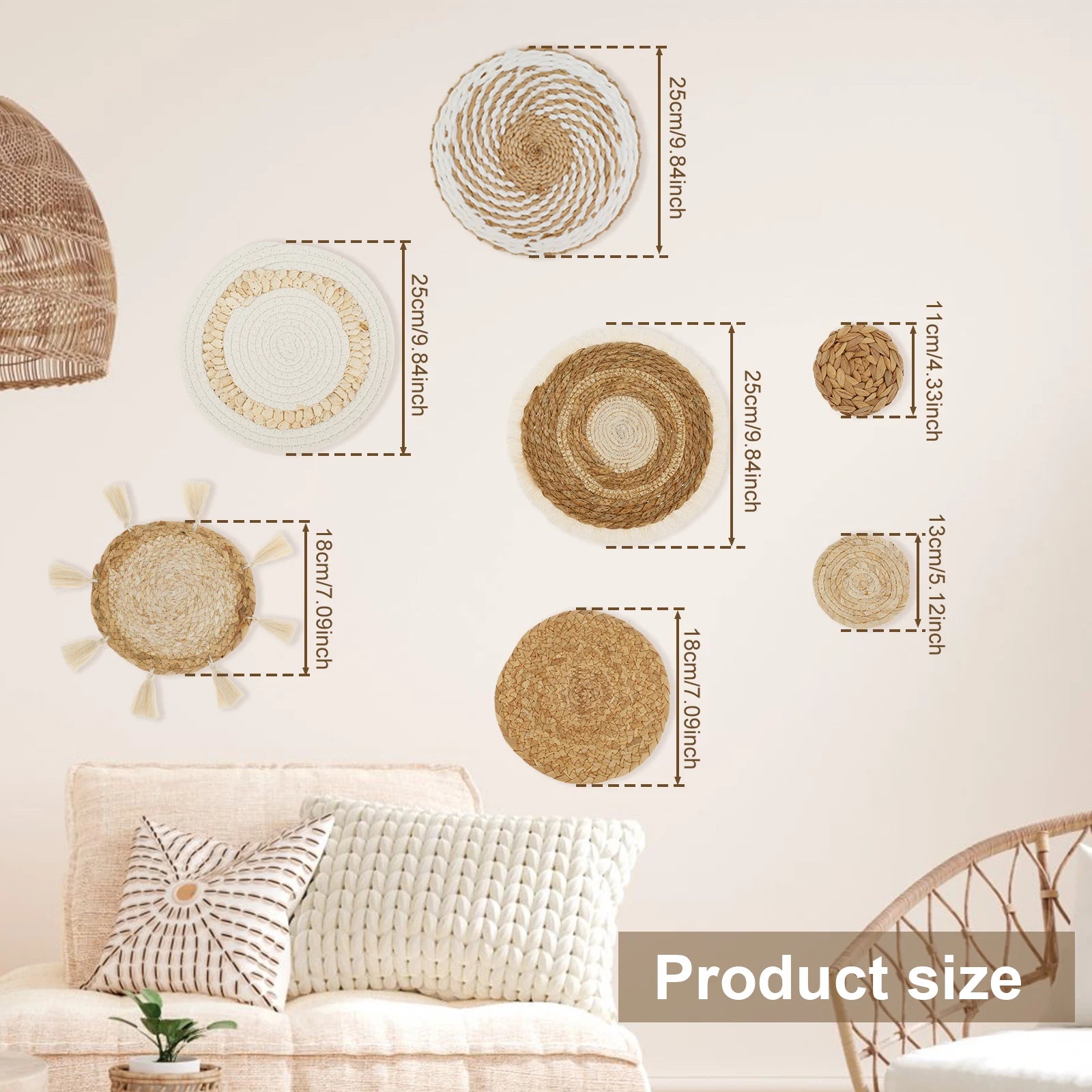 7-Piece Boho Rattan Woven Wall Basket Decor Set