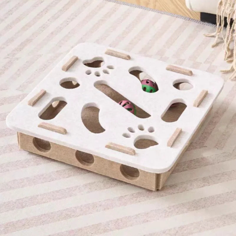 Cat Puzzle Maze Toy – Interactive Felt Box with Bell Ball for Kittens