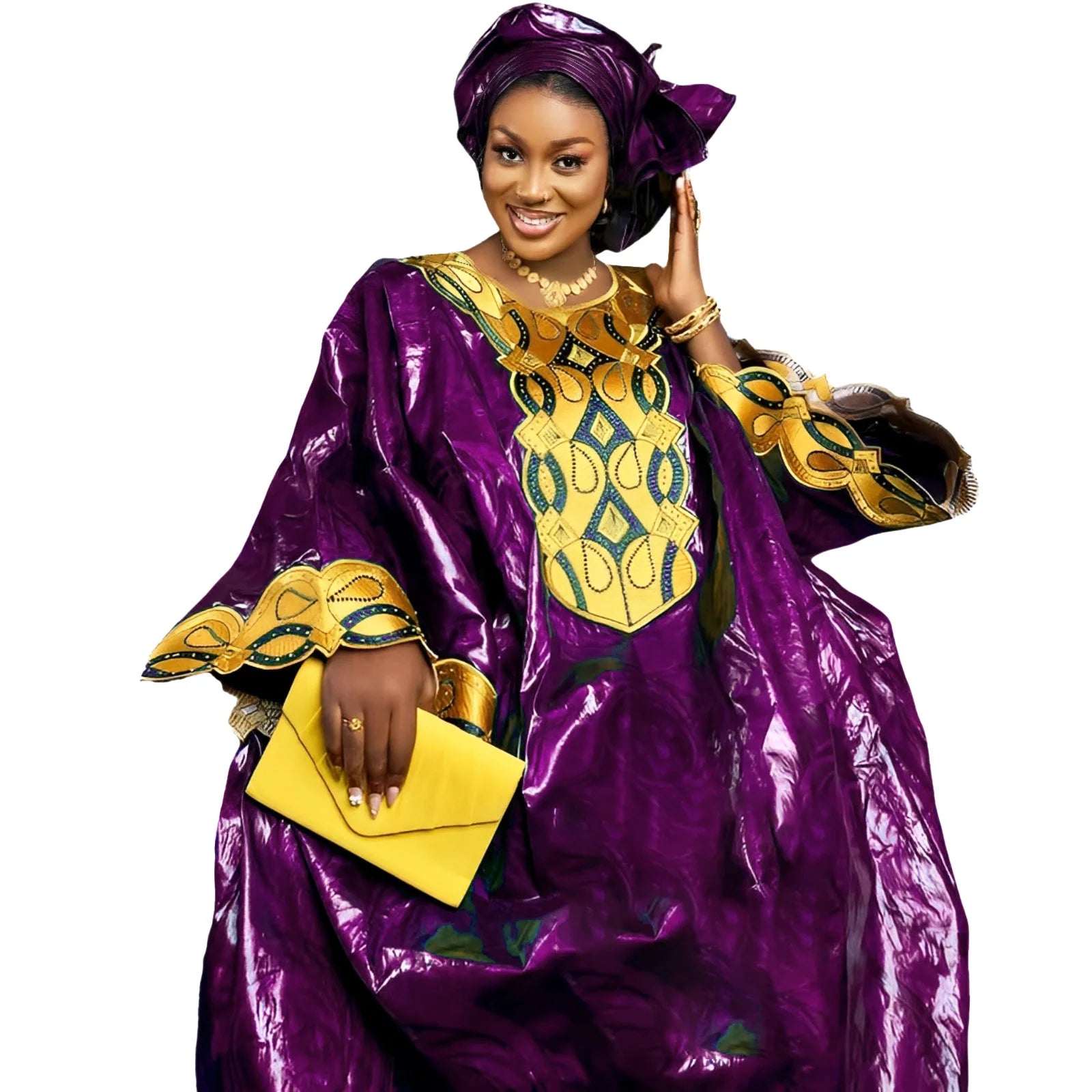 African Bazin Riche Embroidery Long Dress for Women