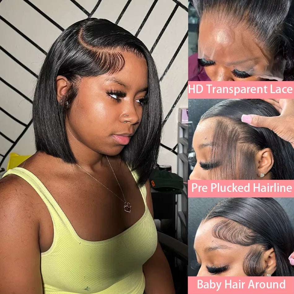 Bob Wig Human Hair 200% Density 13x4 HD Lace Frontal Short Straight Lace Front Bob Wigs For Black Women Human Hair Pre Plucked